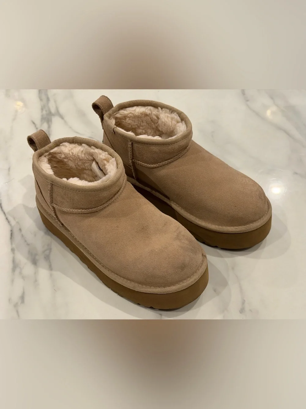 UGG Tan Fleece-Lined Ankle Boots (Size 4)